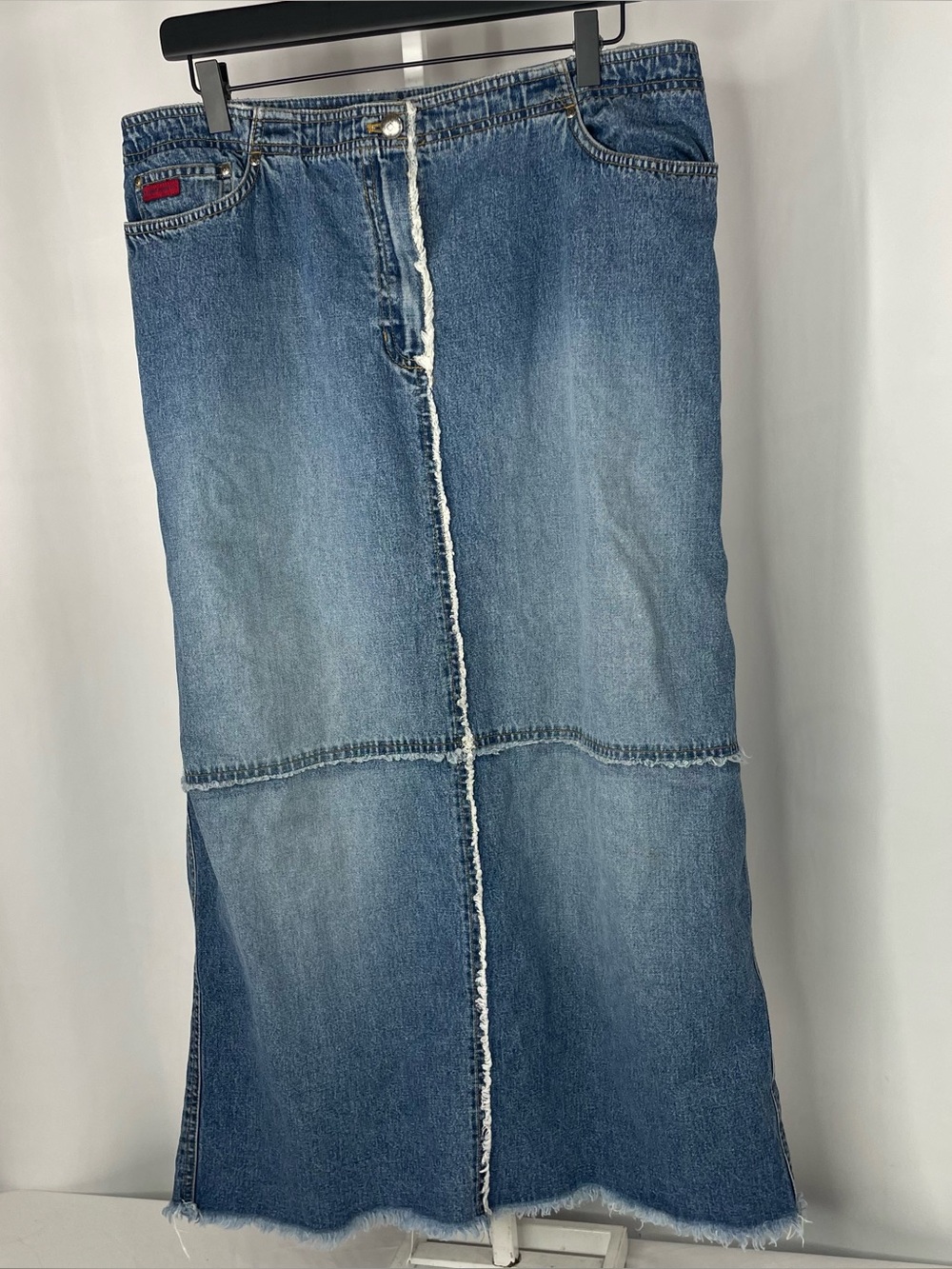Vintage Ralph Lauren Denim Maxi Skirt 14 Y2K Raw Seam
